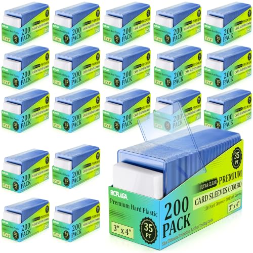 4000 Card Sleeves Hard Plastic, RCPLAGA 3"X 4" Trading Card Holder, 35PT - size: 2000 Hard Sleeves + 2000 Soft Sleeves