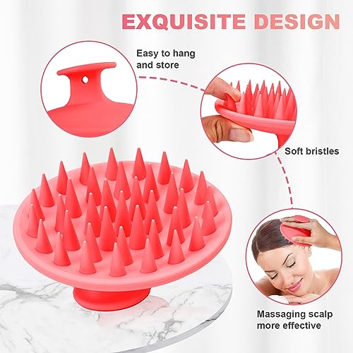 Meartchy Silicone Scalp Massager Shampoo Brush, Scalp Brush for Hair Growth & Dandruff Removal, Hair Scrubber Scalp Stimulator Exfoliator Brush with Soft Bristles for Wet Dry Scalp Care (Rose Red) - color: Rose Red