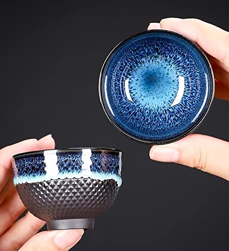 Chinese Ceramic Kung Fu Tea Set of 6, Japanese Tea Cup, Sake Cup, Ceramic Tea Set (Blue) - color: Blue