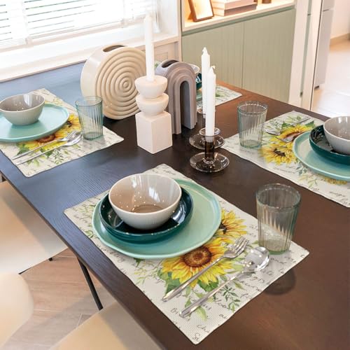 Spring Summer Sunflower Floral Placemats Set of 4 12x18 Inch - color: Cream Beige, size: Set of 4