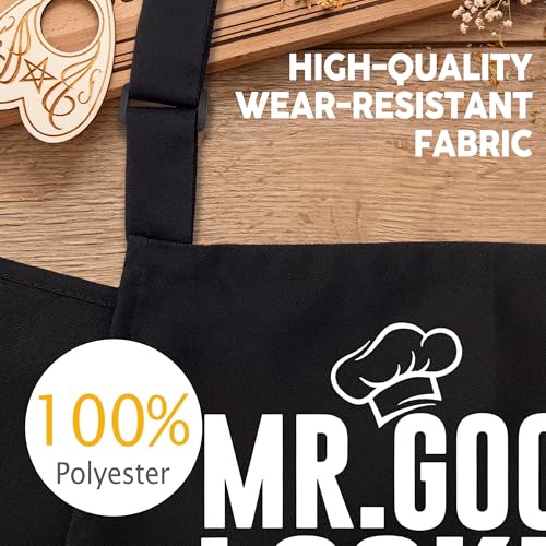 Mr. Good Lookin is Cookin Funny Aprons for Men with 2 Pockets, Cooking Apron for Dad, Gag Gifts for Men, Adjustable BBQ Apron for Husband, Chef Kitchen Gifts for Birthday & Father’s Day - A21 - color: Mr. Good Lookin is Cookin 1
