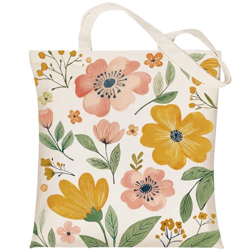 Louise Maelys Floral Canvas Tote Bag For Women with Inner Zipper Pocket - style: Vintage Flower