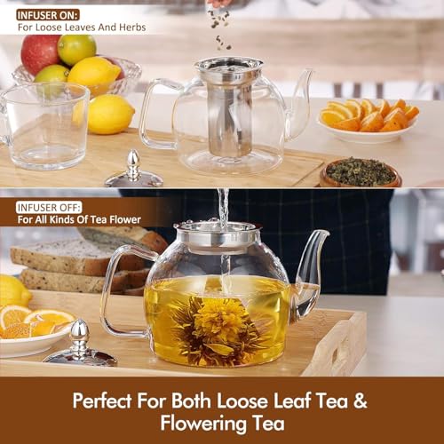 HIWARE 1500ml Glass Teapot with Removable Infuser, Stovetop Safe Tea Kettle, Blooming and Loose Leaf Tea Maker Set - size: 50 oz