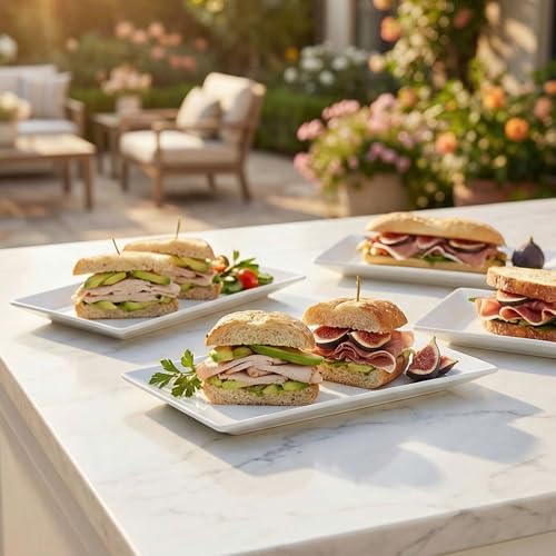 12" Serving Platters Set of 4, White Rectangular Plates, Ceramic Serving Tray, Stackable Large Party Plates for Appetizer, Dessert, Steak, Sushi, Housewarming Gift, Oven Dishwasher Safe - color: White 1