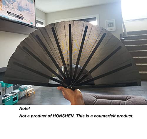 Folding Fan Black Large Hand Fan Chinese Kung Fu Tai Chi Hand Held Plastic-Nylon Folding Fans for Men with a Fabric Case for Protection 13inch - color: Black with Case