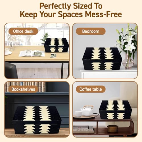 Perilla Home ﻿Home Decor Decorative Storage Wooden Box Small Wooden Organizer Tool Stash Card Craft Trinket Memory Keepsake Jewelry Box for Men and Women, Makalu, Gifts For All, Black & Off White - color: Black and off white Thin line