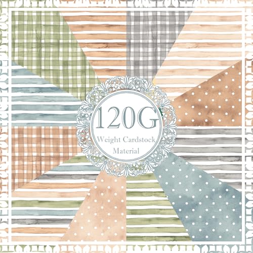 24 Sheets Earth Tone Scrapbook Paper, Double-Sided Neutral Color Strips Patterns Decorative Craft Paper Folded Flat for DIY Background Card Art Craft Making Scrapbook Photo Album Decor, 12'' x 12''