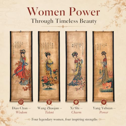 CIFIBIFUN 4 Panels Large Women Beauty Chinese Wall Art Scroll Painting