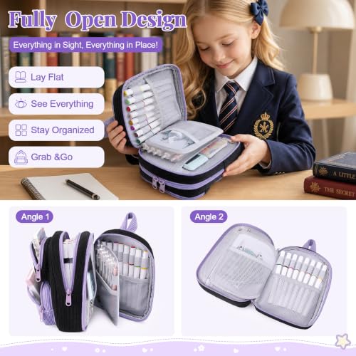 Cute Pencil Case, Soft Corduroy Pencil Pouch, Large Capacity Pencil Bag, Mini Backpack Aesthetic Pen Organizer for Stationery for Students Teen Girls Women, Black Match Purple - color: Black & Purple