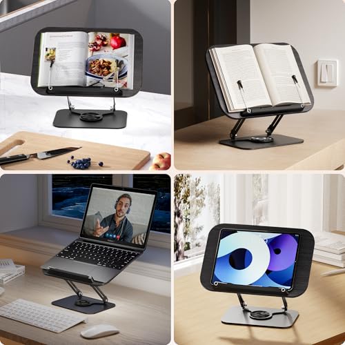 SupeDesk Book Stand for Reading, Adjustable Book Holder with 360° Rotating Bases, Multifunctional Display Stand for Recipe, Cookbooks, Magazines - color: Black Wood