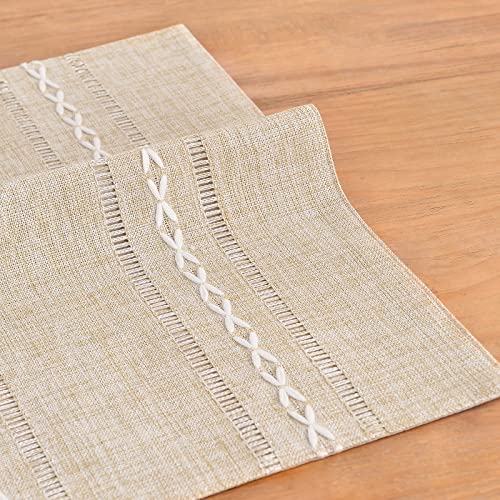 Wracra Cotton Linen Place Mats, Coffee Embroidered Placemats Set of 4 - color: Hemstitched Coffee, size: Placemats(Set of 4)