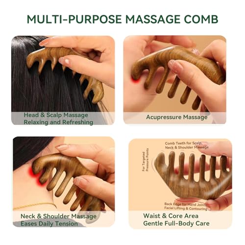 Natural Green Sandalwood Multi-Point Gua Sha Tool – Handheld Wooden Face, Scalp & Body Massage Tool, Trigger Point & Relaxation Accessory for Neck, Back & Legs, Gift-Ready Self-Care Tool - color: Sandalwood Quiet