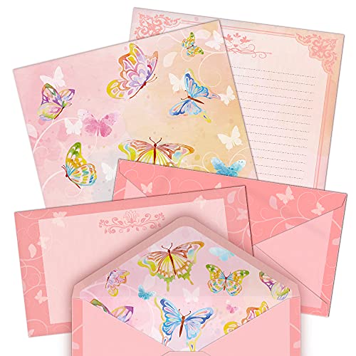 ANZON MORIES 72 Pcs Pink Butterfly Stationary and Envelope Set, 8.5"x11"