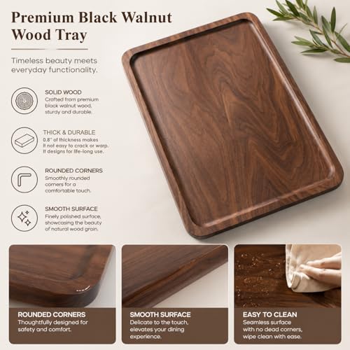 Bamber Wood Serving Tray Wooden Decorative Coffee Tea Platter Black Walnut 13.4 x 9 Inches - color: Medium - 13.4'' X 9'' - Spliced