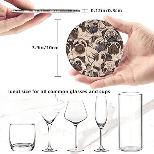 6 Pcs Leather Coasters for Drinks with Holder Humor Pugs Dogs Coaster Sets Drink Table Cup Coasters for Kitchen Coffee Decor - color: Humor Pug Dogs