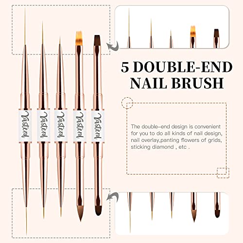 Yasterd Nail Art Brushes Set,Professional 5pcs Double-Ended Acrylic Brushes - color: White