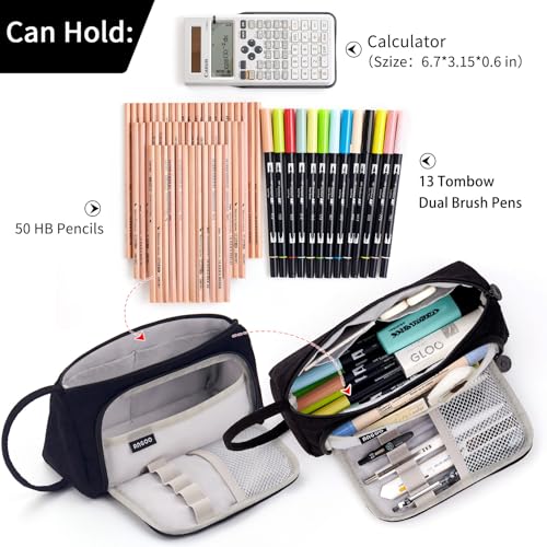 EASTHILL Big Capacity Pencil Case Pouch Pen Case Simple Stationery Bag School College Office Organizer for Teens Girls Adults Student - color: Black