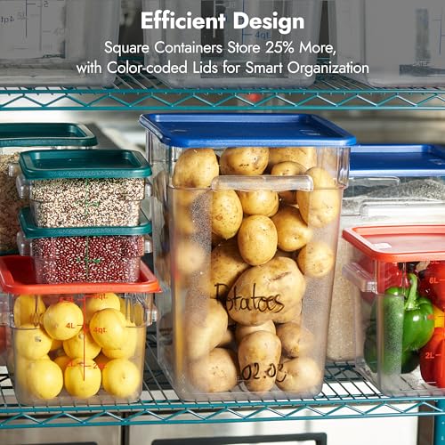 CURTA 4 Pack Food Storage Container with Green Lid - NSF Listed Commercial Grade in 2.0 Qt - Square, Clear, Polycarbonate - color: 2.0 Qt 4-Pack(Green Lids)