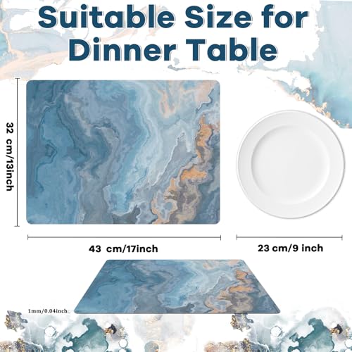 Blue Marble Placemats Set of 6 Plastic Table Mat 17×13×0.04in - style: Blue Marbles