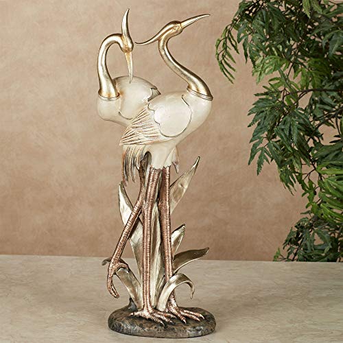 Touch of Class Pretty Pose Double Crane Table Sculpture, Ivory Gold Copper