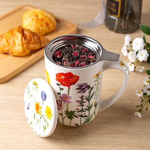 AmorArc Tea Cup With Infuser and Lid, 18oz Loose Leaf Tea Mug With Steeper - color: Wild Flowers