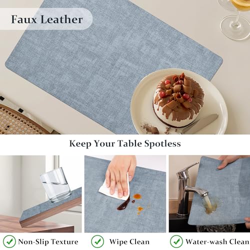 FROMHEART Faux Leather PU Placemats Set of 4 (Light Blue,11.8" x 17") - color: Light Blue, size: Set of 4