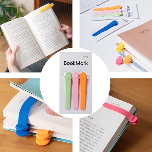 9Pcs Automatic Bookmark - Smart Book Marks for Reading, Silicone Bookmarks for Women and Kids, Unique Book Markers - Page Holder Accessories - color: 3 Orange + 3 Pink + 3 Green