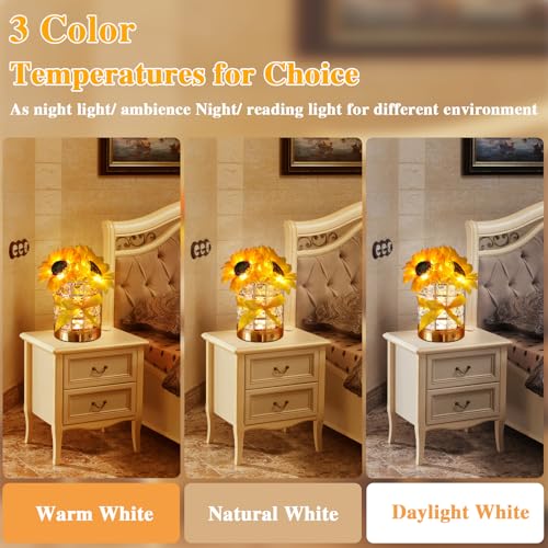 Sunflowers Flower Lamp Birthday Gifts for Women Mothers Day Gifts - style: Round