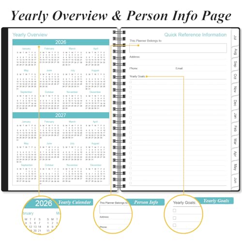 Planner 2026-2027 - A5 Weekly & Monthly Planner Spiral Bound, July 2026 - June 2027, with Flexible Cover, Tabs, Inner Pocket, 6.4" x 8.5", Black - color: Black, size: 6.4" x 8.5"