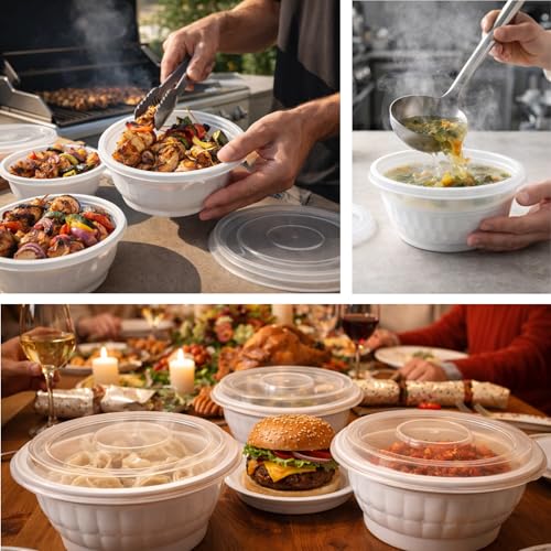 Disposable Noodle Bowls with Lids 36 oz, White Microwaveable Noodle Bowls with Lids Durable, Reusable & Leak-Resistant Food Containers | Microwave & Freezer Safe, 40 Sets, White - color: White, size: 36oz