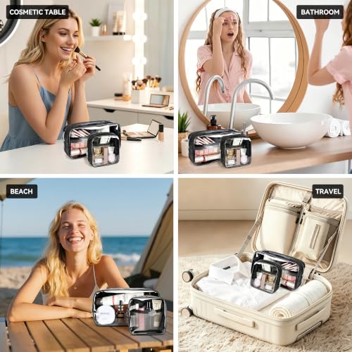 WLLWOO 2pcs Clear Makeup Bag Mini Cosmetic Pouch Travel Toiletry Organizer - color: 2pcs-Black