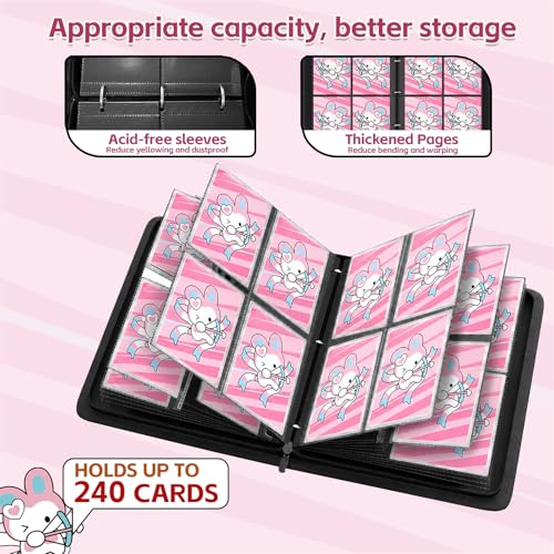 Pink Card Binder for Girls, Cute 4-Pocket Trading Card Binder - color: PINK, size: Small