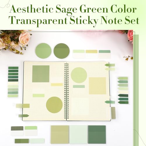 Glenmal Transparent Sticky Note Set, 910 Sheets,Sage Green - color: Sage Green