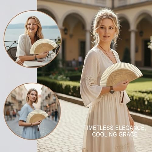 Lysa Hand Fan for Women Foldable - Portable Folding Japanese Chinese Fan - for Hot Flashes, Summer Cooling, Festivals, Church, Dancing (Bamboo White) - color: Bamboo White
