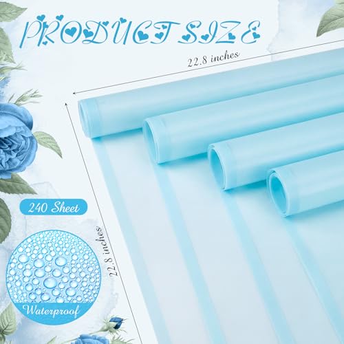 Ctosree 240Sheets Flower Wrapping Paper,Waterproof Korean Bouquet Wrap 23in - color: Baby Blue