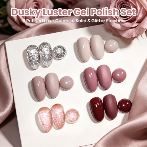 Beetles Neutral Gel Nail Polish Set, Mauve Brown Nude Pink Taupe - color: A - Nature | Dusky Luster