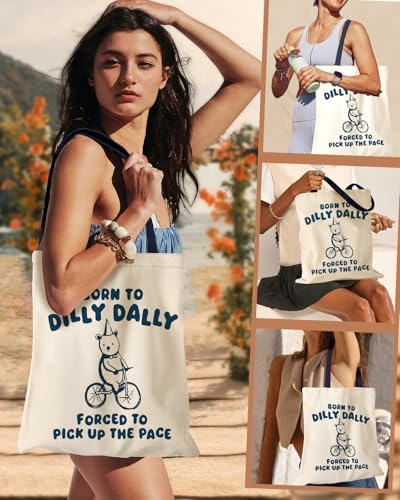 Miss Adola Cute Aesthetic Canvas Tote Bag for Women - color: Cycling Bear