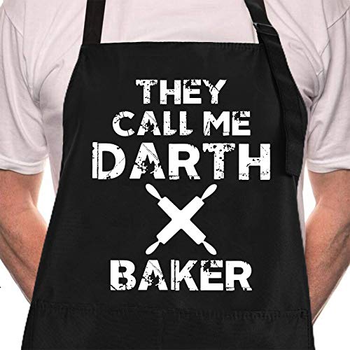 Rosoz Funny BBQ Black Chef Aprons for Men,Adjustable Kitchen Cooking Aprons - color: They Call Me Darth Baker