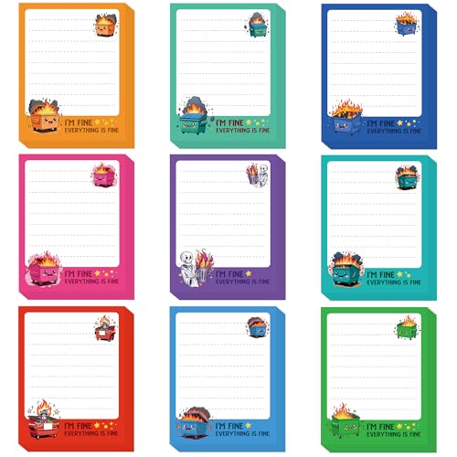 9 Pcs Dumpster Fire Sticky Notes, Funny Garbage Can Fire Desk Accessories, Cartoon Fun Dumpster Fire Self-Adhesive Notes for Teacher Student School Meeting Office Worker Accessories Gifts - color: Dumpster Fire a