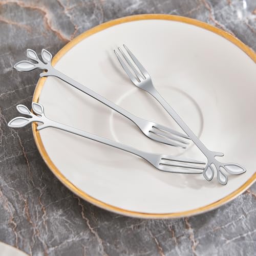 AnSaw 10-Piece Silver Leaf Dessert Forks Set - 4.7" Mini Cocktail Forks - color: Silver