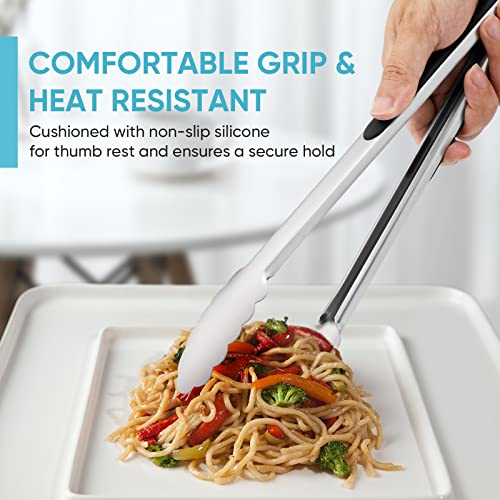 12-Inch Kitchen Tongs for Cooking,Heat-Resistant Stainless Steel Tong,Black - color: 12"-Stainless Steel