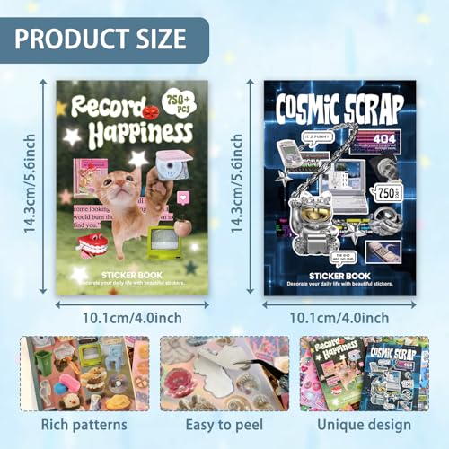 2in1 Cute Sticker Book 60 Sheets 1500 Plus Count Y2K Vintage Grunge - color: Cat & Heavy Metal 2 in 1