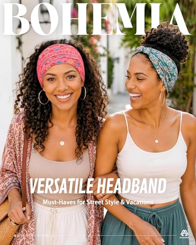 Awumbuk Wide Headbands for Women Knotted Non Slip, Soft Moisture Wicking Head Bands for Workout Sports Yoga 8 Pack - color: Ink flower white