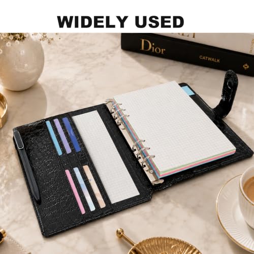 Convend A5/A6 Refillable 6 Ring Faux Leather Binder Cover, Black Croc - color: Crocodile-black, size: Luxe-A5