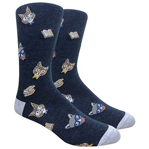 Urban Peacock Men's Novelty Fun Dress Socks Multiple Patterns/Multi-pair Options! - color: Curious Cat - Navy