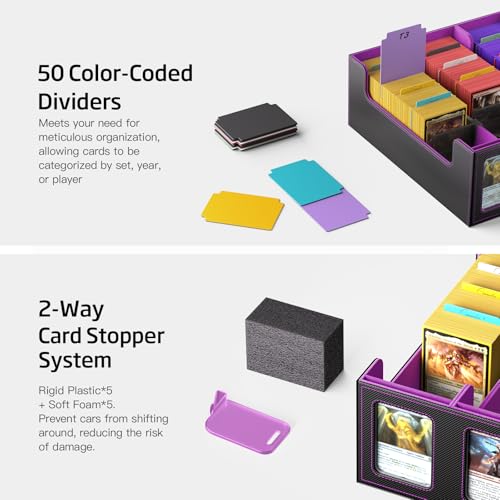 Trading Card Storage Box 5-Row 3900+ Capacity, Black Purple - color: Black Purple, size: 3900+ with Magnetic Lid