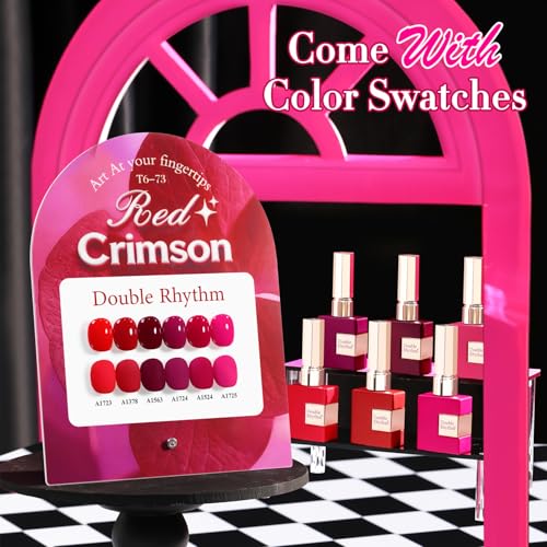Double Rhythm 6 Pcs 15 ML Gel Polish Set Same Color Same Bottle Soak Off Gel Polish Kit Nail Art Manicure Salon DIY at Home for Women (Burgundy Cherry Rose Purple -T6-73) - color: Crimson Red