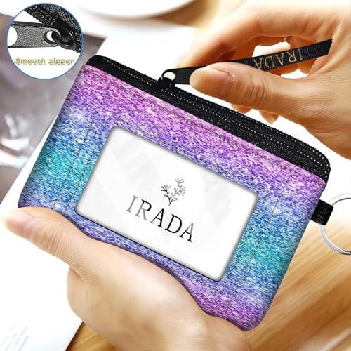 IRADA ID Case Wallet Keychain with Clear ID Window Zipper Cute Coin Purse for Women Water Resistant Small Coin Pouch-Pink Blue Glitter Keychain Wallet - color: Pink Blue Glitter-Keychain Wallet