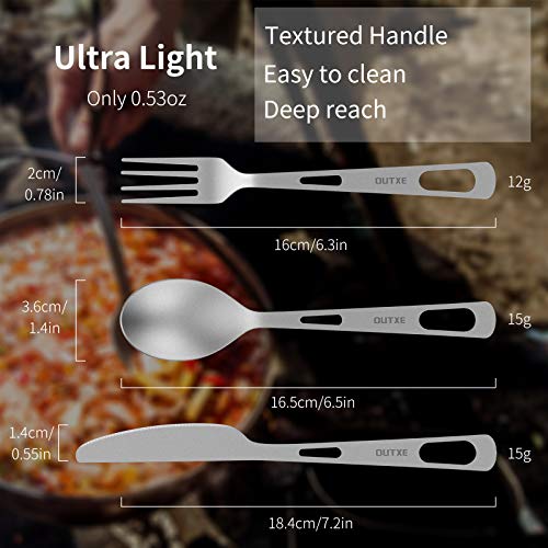 OUTXE Titanium Flatware Knife Fork Spoon Set Lightweight Ti Camping Utility Cutlery Set with Carrying Bag for Traveling Picnic Hiking - color: Knife Fork and Spoon Set
