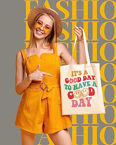 AUSVKAI Canvas Tote Bag Aesthetic Cute For Women College Grocery Bag Cotton Cloth Beach Totes Gift - color: It's a Good Day
